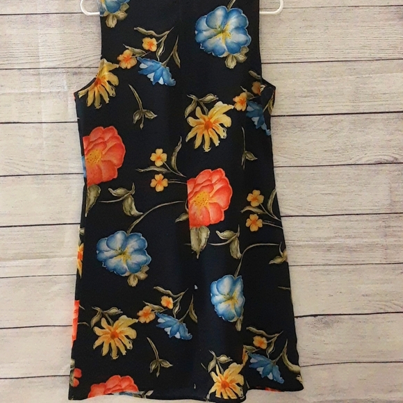 NY&Co Floral Watercolor Print Tank Dress VTG 90s Navy Blue Orange Yellow Size 8 - Picture 8 of 16